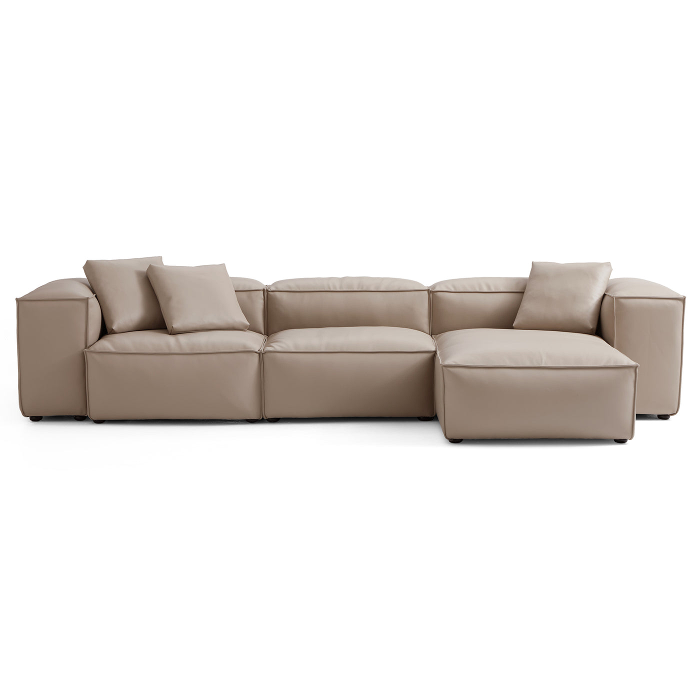 Flex Modular Khaki Genuine Leather Sectional-Khaki-142.9"-High