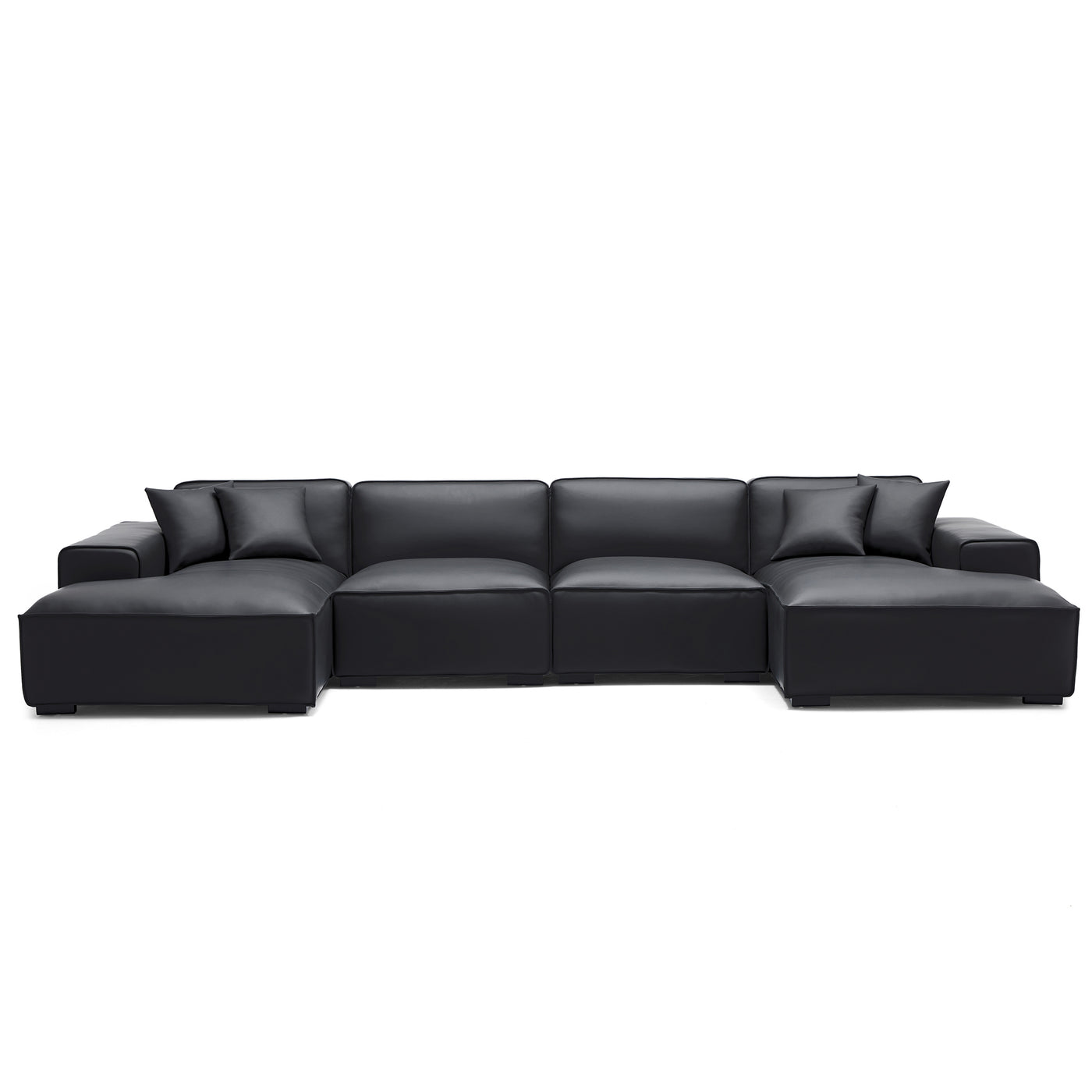 Domus Modular Khaki Leather U Shaped Sectional Sofa-Black