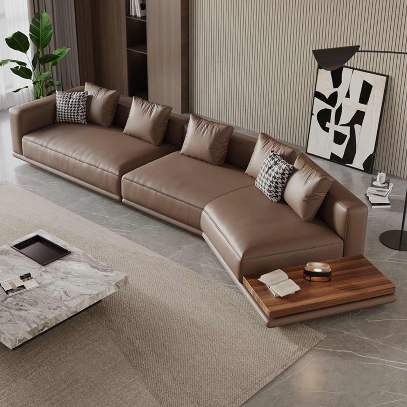 Merritt Leather Curved Sectional Sofa with End Table