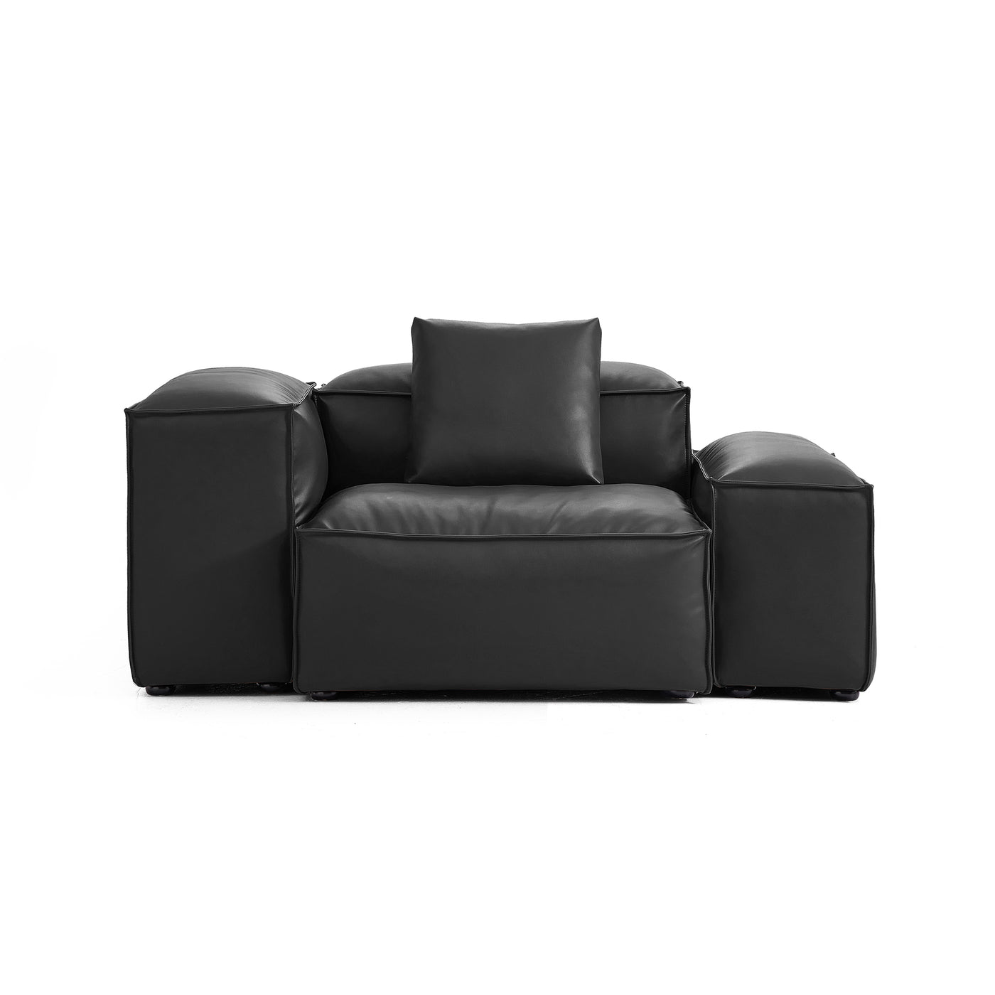 Flex Modular Black Genuine Leather Armchair-Black-68.1"-Low & High