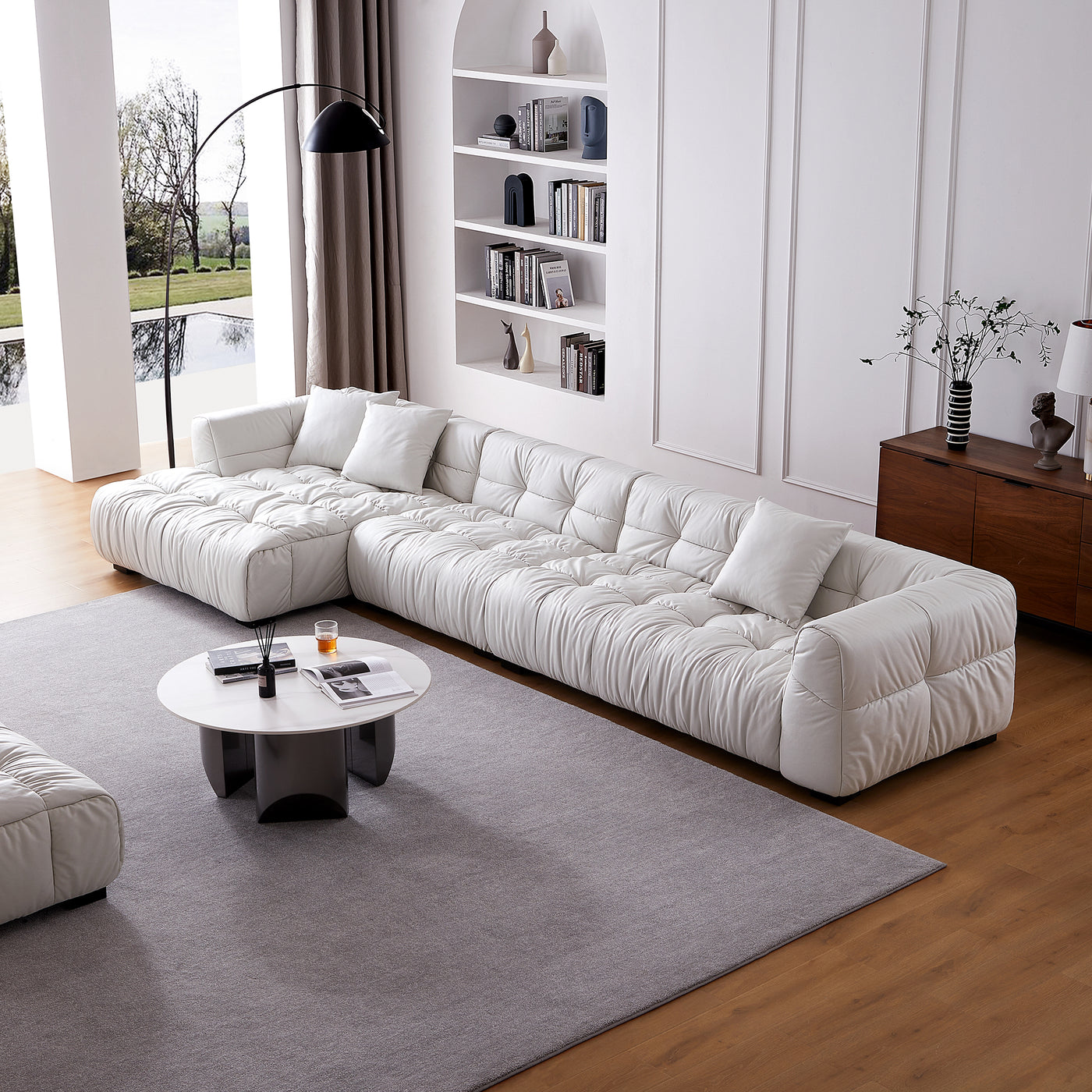 Boba Cream Leathaire Sectional Sofa-White