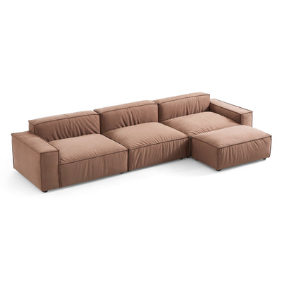 Luxury Minimalist Brown Fabric Sofa and Ottoman-Brown-140.2″