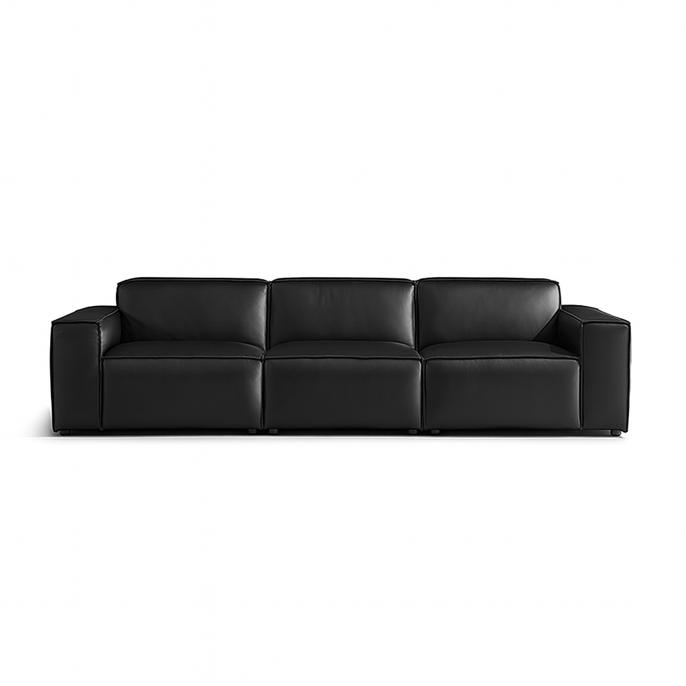 Kendall Italian Top Grain Leather Sofa-Black-129.9"