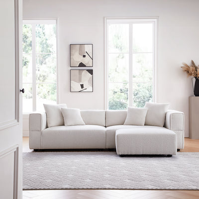 Nordic Modern Gray Sofa with Ottoman-White