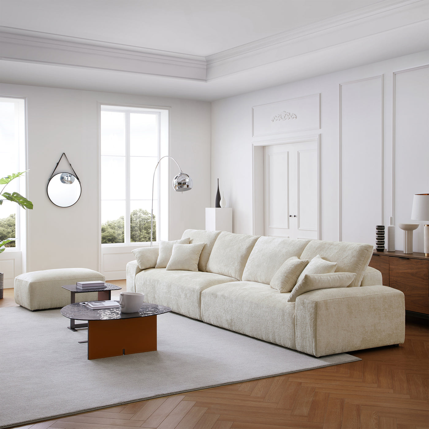 The Empress Gray Sofa and Ottoman-Beige