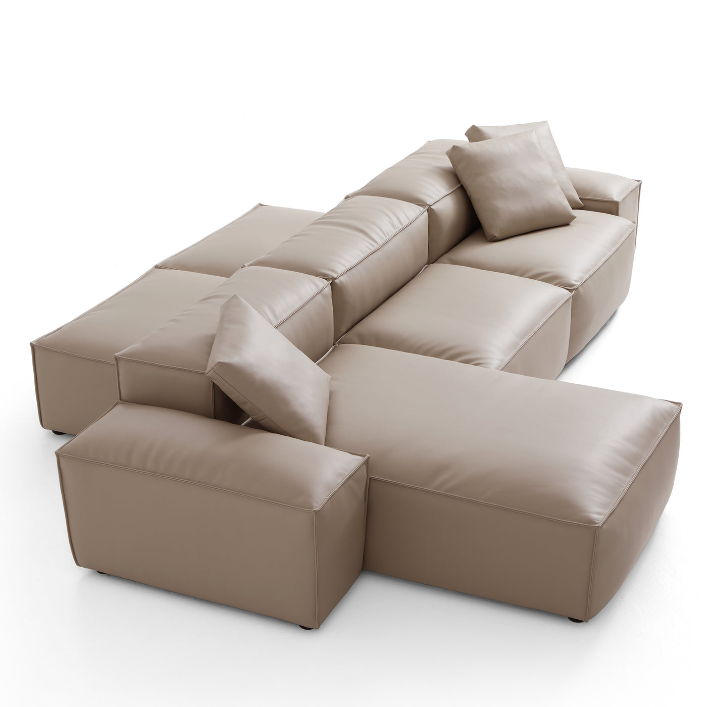 Flex Modular Khaki Genuine Leather Double Sided Sectional-Khaki-142.9"-Low