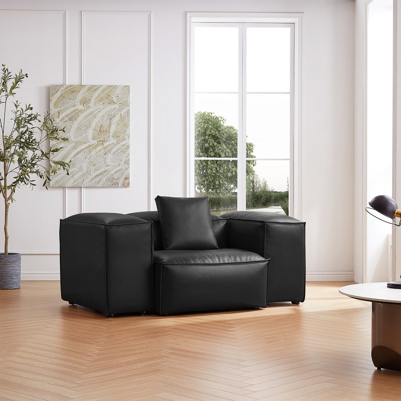 Flex Modular Black Genuine Leather Armchair-Black