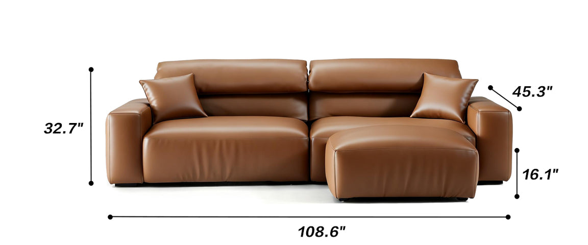 Chestnut Tan Leather Sofa and Ottoman
