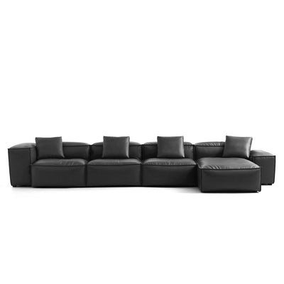 Flex Modular Black Genuine Leather Sectional-Black-180.3"-Low & High