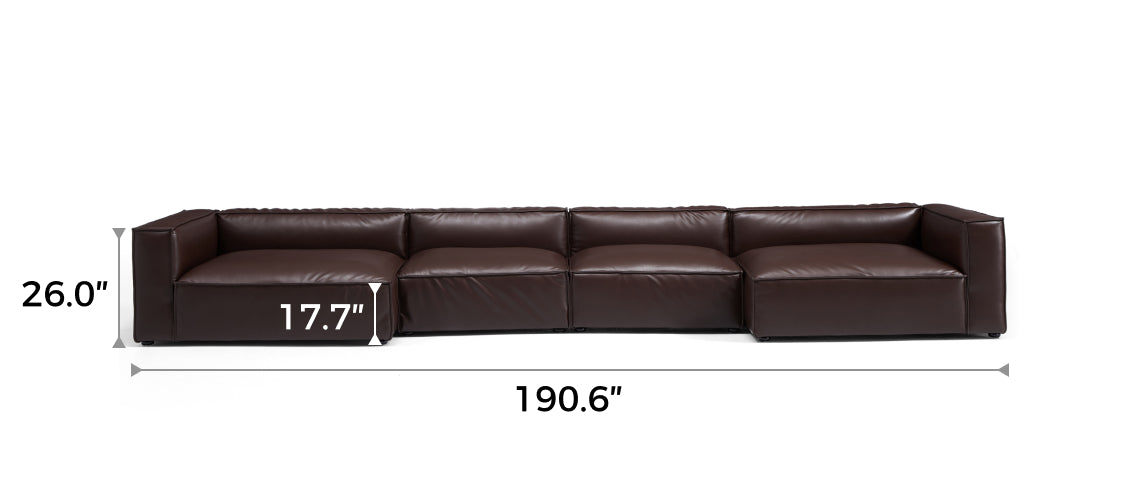 Luxury Minimalist Dark Brown Leather U-Shaped Sectional