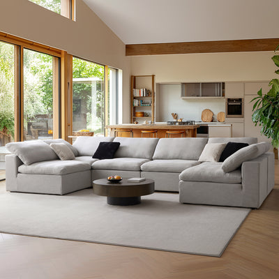 Tender Wabi-Sabi Gray U-Shaped Sectional with Open Ends