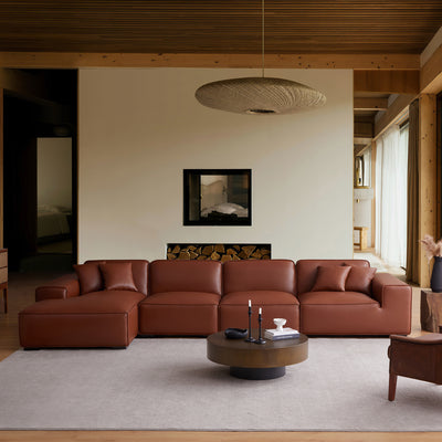 Domus Modular Brown Leather Sectional Sofa-Brown