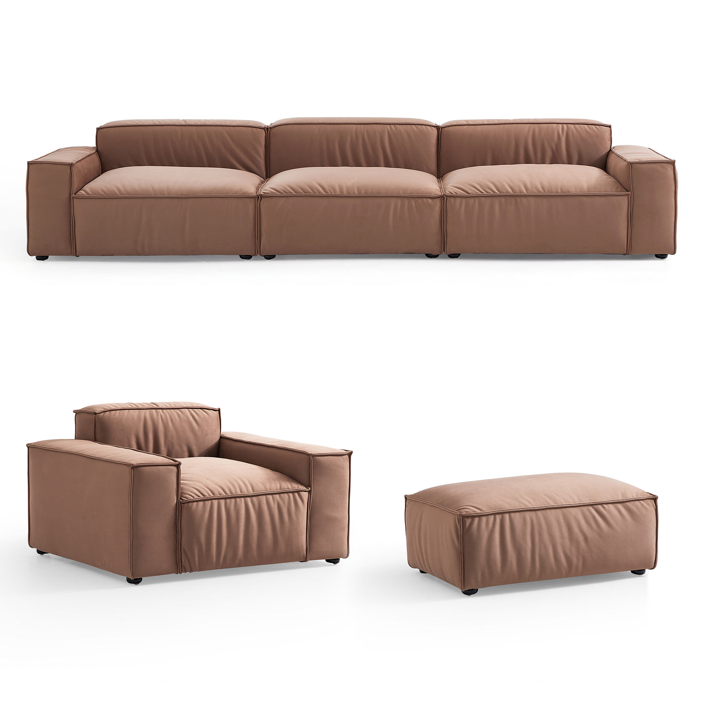 Luxury Minimalist Brown Fabric Sofa Set-hidden