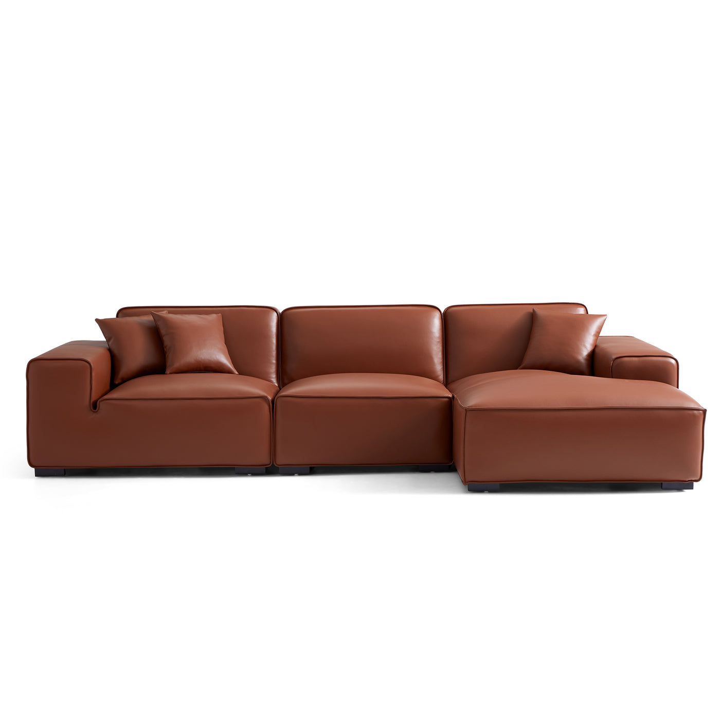 Domus Modular Brown Leather Sectional Sofa-Brown-126.0"-Facing Right