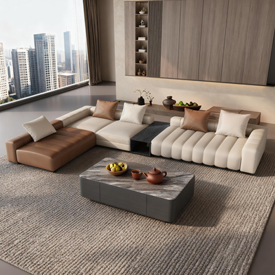 Piano L-Shaped Leather Sectional Sofa