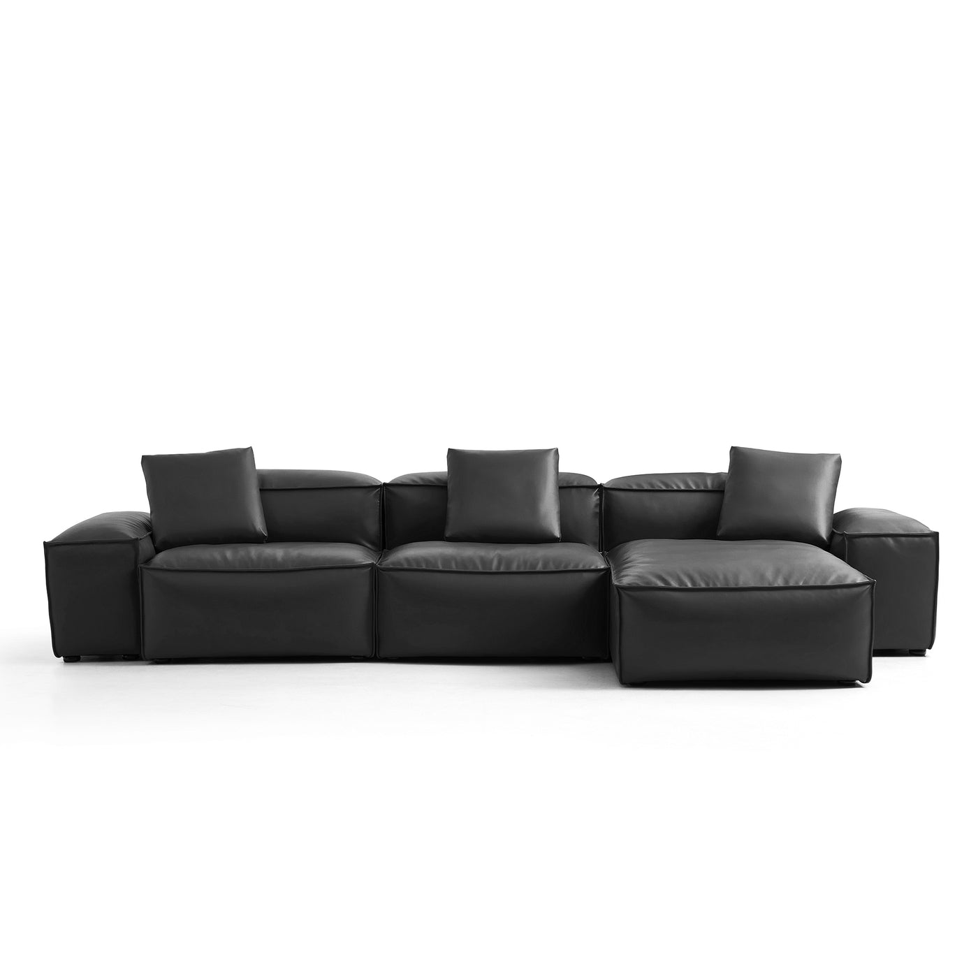 Flex Modular Black Genuine Leather Sectional-Black-142.9"-Low