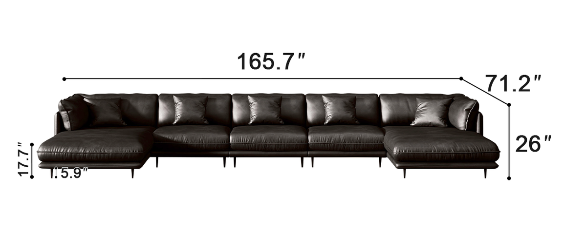 Vanilla Black Genuine Leather U-Shaped Sectional