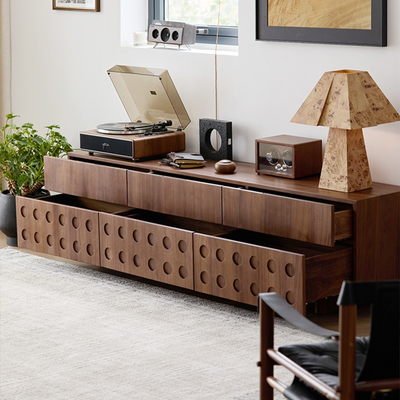 Circular Pattern Walnut TV Stand