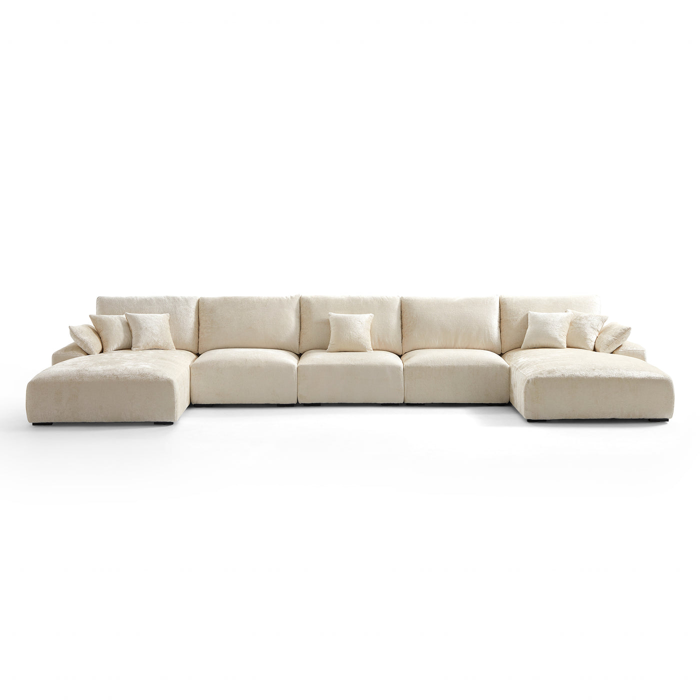 The Empress Navy Blue U Shaped Sectional-Beige-196.9"