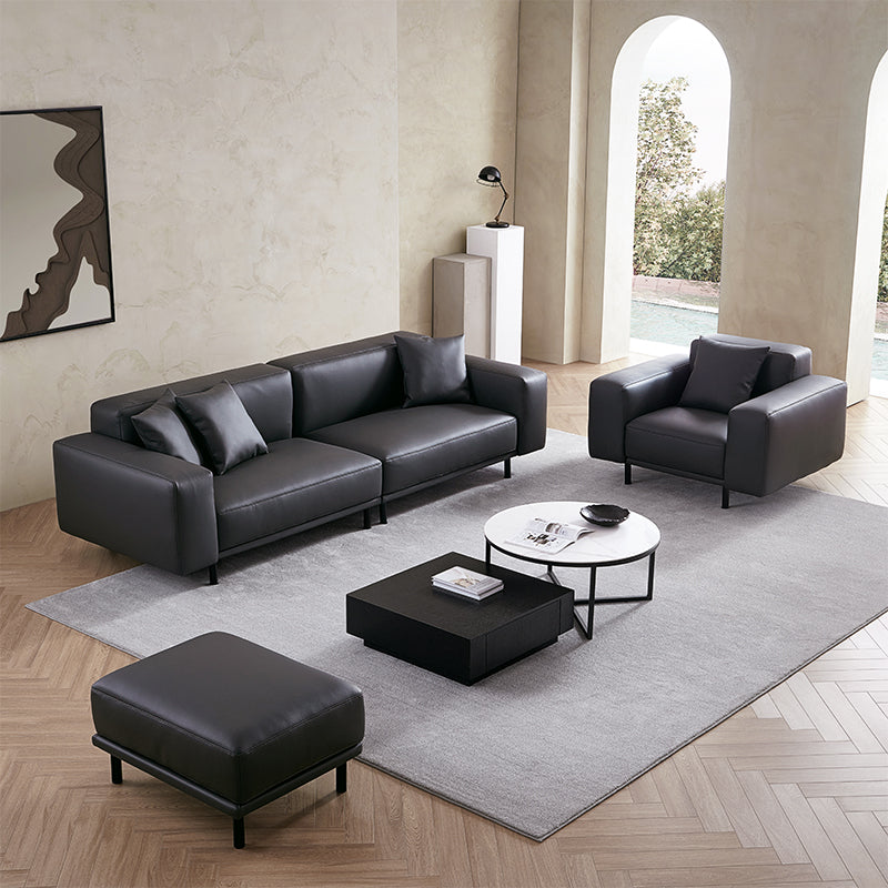 Noble Beige Leather Sofa and Ottoman-Dark Gray