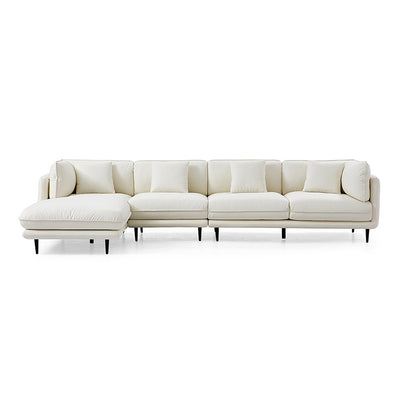 Vanilla White Leather Sectional-White-133.5″-Facing Left