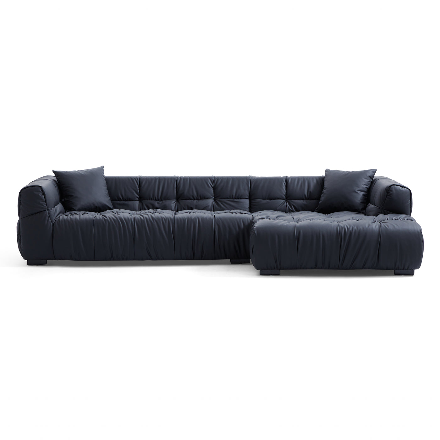 Boba Cream Leathaire Sectional Sofa-Black-118.1″-Facing Right