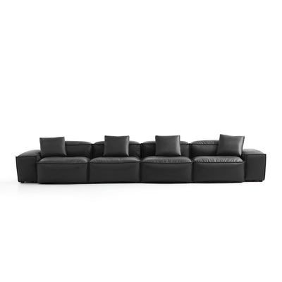 Flex Modular Black Genuine Leather Sofa-Black-180.3"-Low