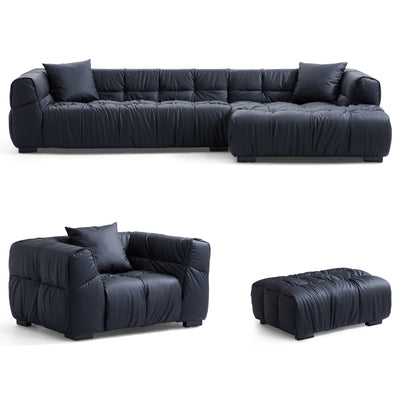 Boba Cream Leathaire Sectional Set-Black-118.1″-Facing Right