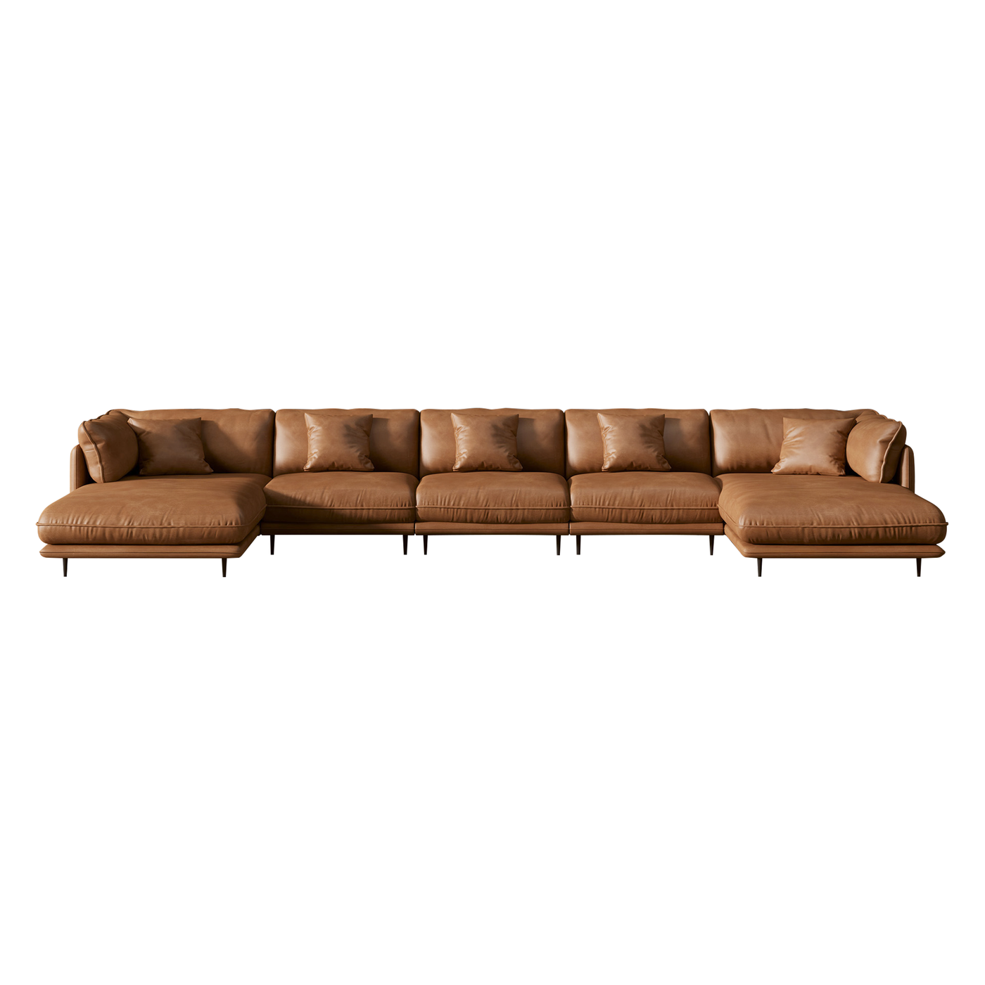 Vanilla Black Genuine Leather U-Shaped Sectional