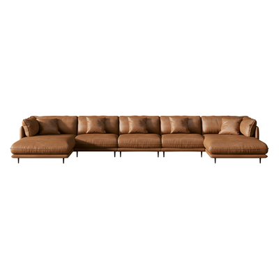 Vanilla Black Genuine Leather U-Shaped Sectional