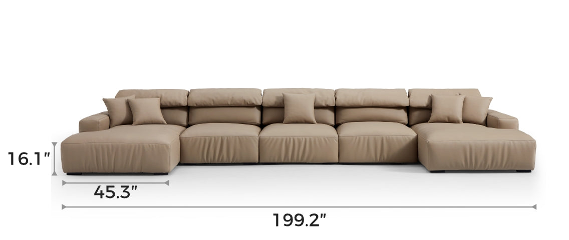 Chestnut Khaki Leather Double Chaise Sectional