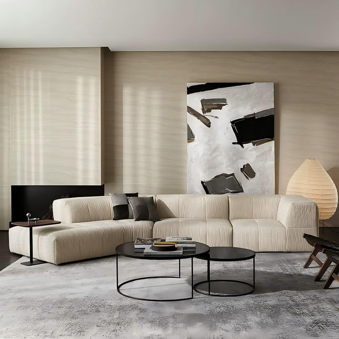 Almond Cream Curved Sectional Sofa-Beige