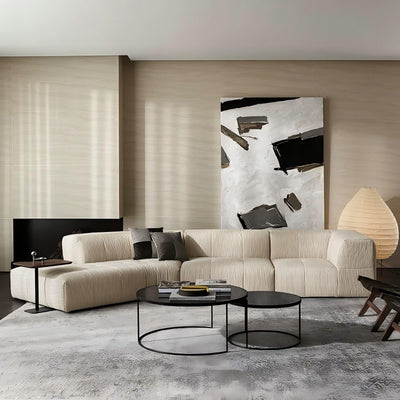 Almond Cream Curved Sectional Sofa-Beige