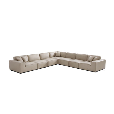 Domus Modular Dark Gray Leather L Shaped Sectional-Beige-162.2"
