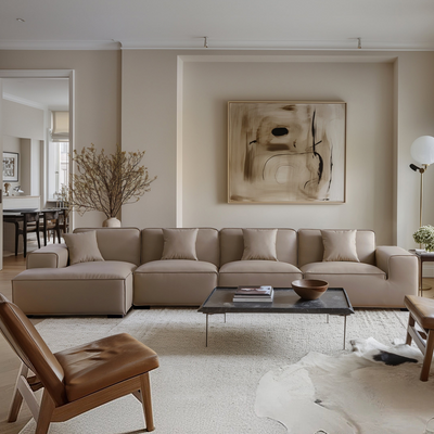 Domus Modular Khaki Leather Sectional Sofa