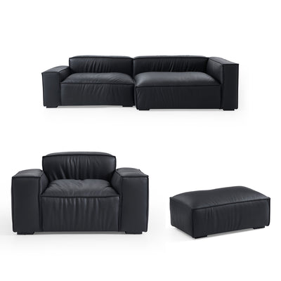 Luxury Minimalist Black Leather Sectional Set-Black-106.2″-Facing Right