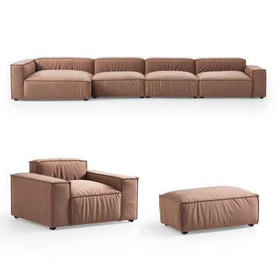 Luxury Minimalist Brown Fabric Sectional Set-Brown-185.0"-Facing Left