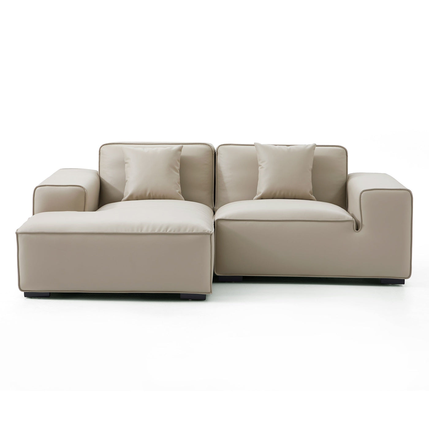 Domus Modular Beige Leather Sectional Sofa-Beige-90.6"-Facing Left