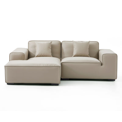 Domus Modular Khaki Leather Sectional Sofa-Beige-90.6"-Facing Left