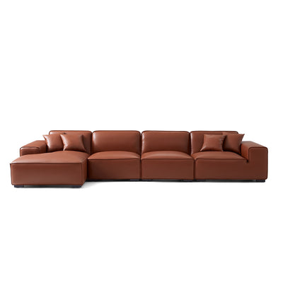 Domus Modular Brown Leather Sectional Sofa-Brown-161.4"-Facing Left