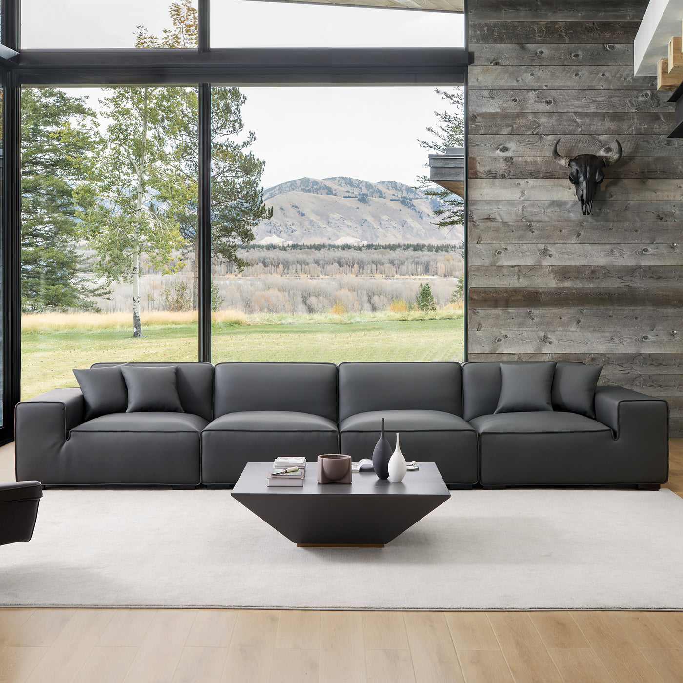 Domus Modular Dark Gray Leather Sofa-Dark Gray