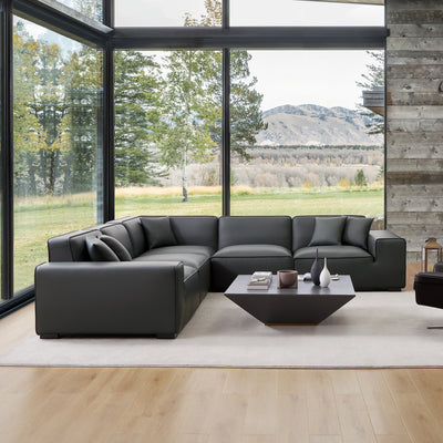 Domus Modular Dark Gray Leather L Shaped Sectional-Dark Gray