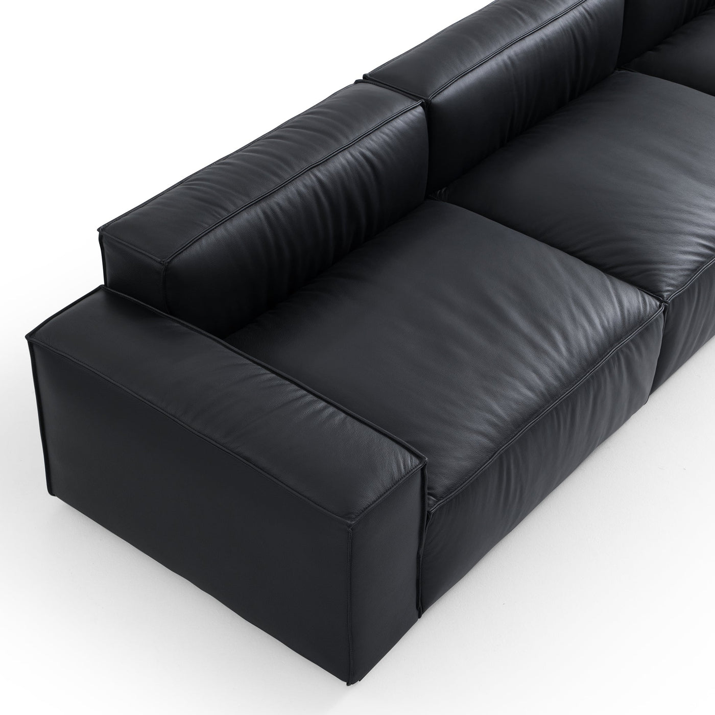 Luxury Minimalist Black Leather Sofa-Black