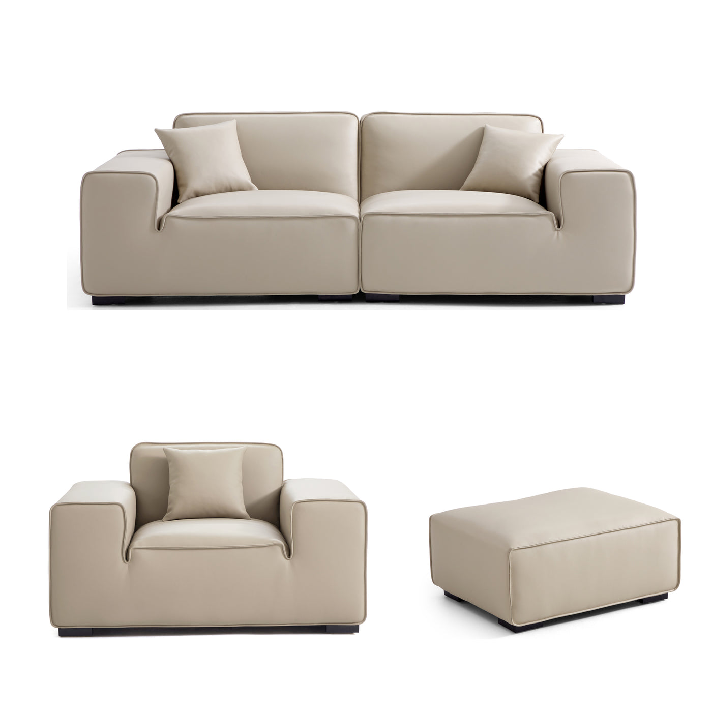 Domus Modular Beige Leather Sofa Set-hidden