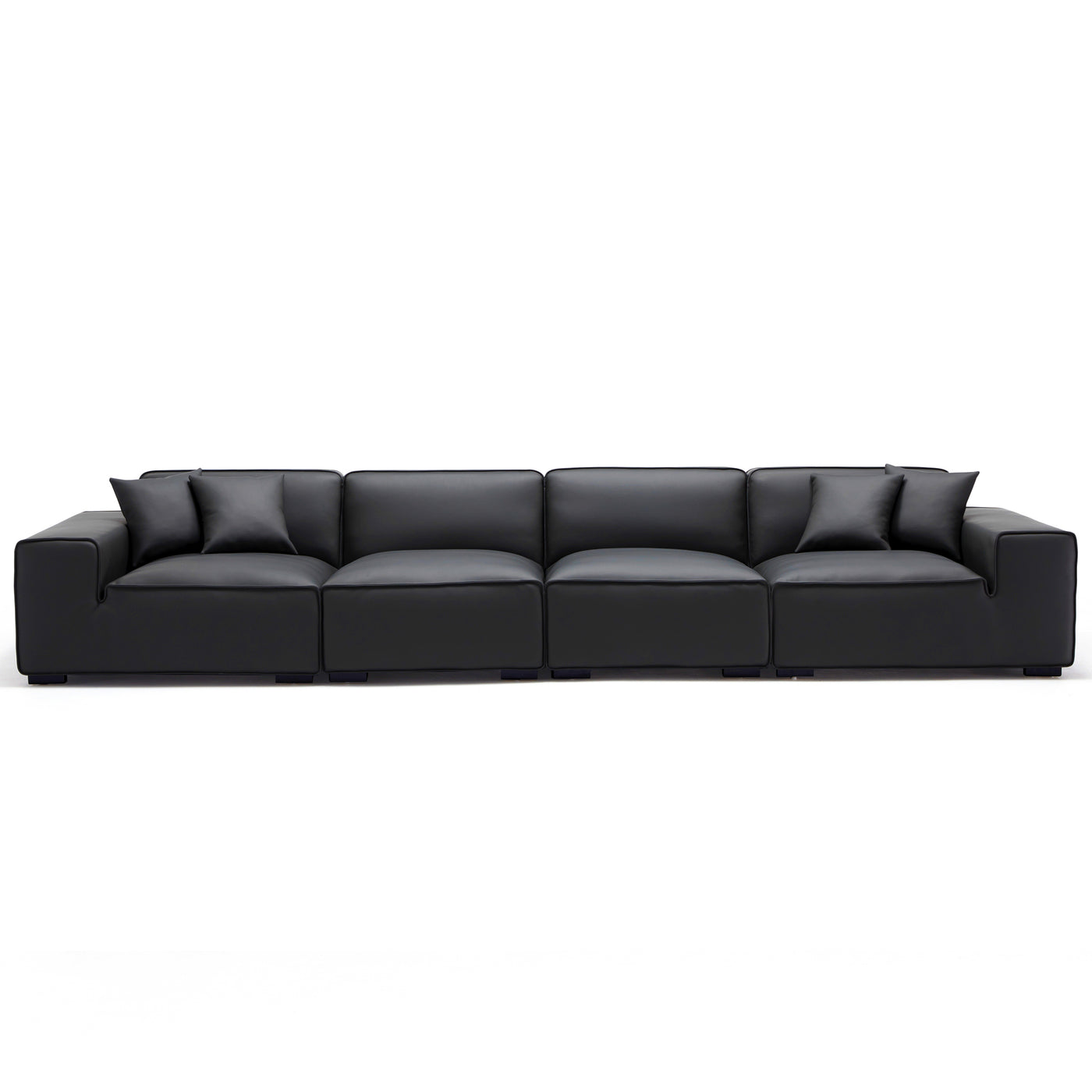 Domus Modular Dark Gray Leather Sofa-Black-165.3"
