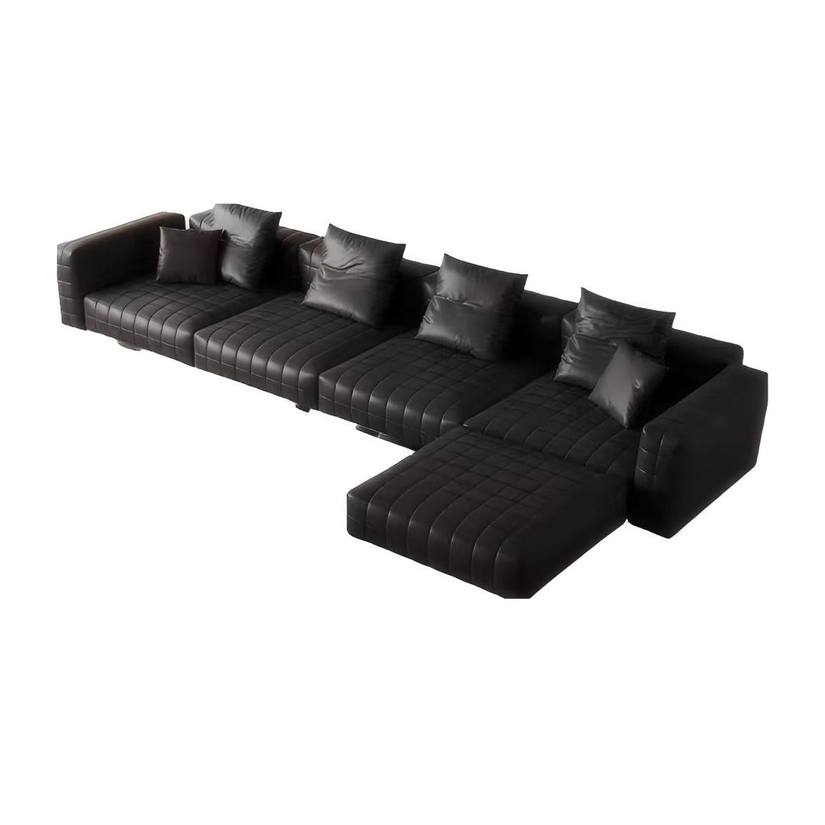 Matrix Top Grain Leather Sofa with Ottoman-Black-163.7"