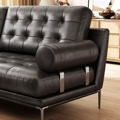 Espresso Tufted Leather Sofa-Black-102.3"