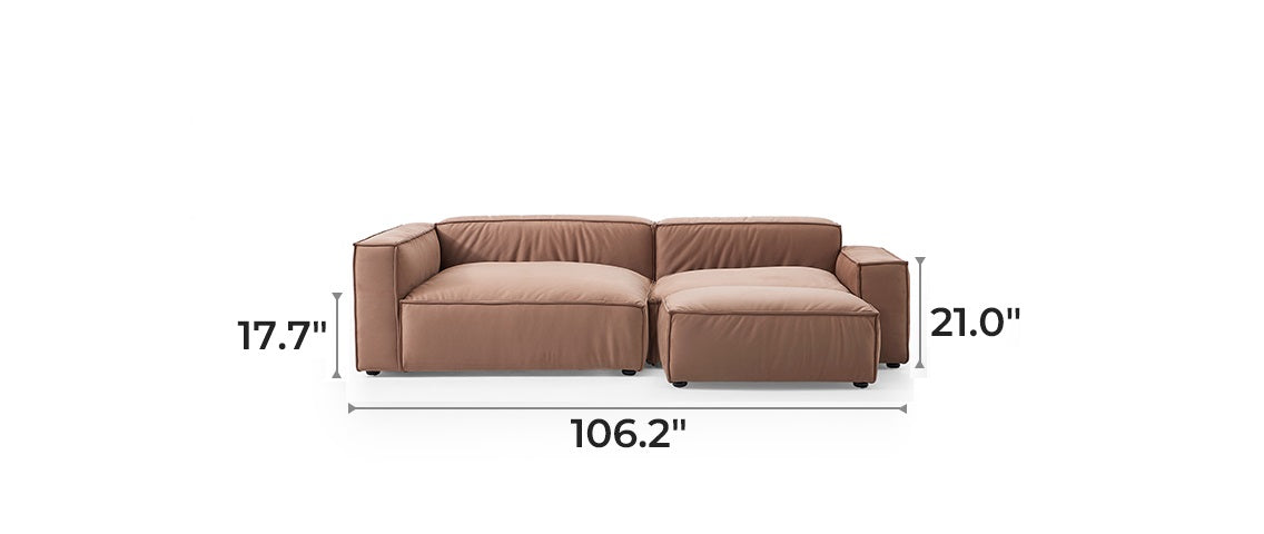 Luxury Minimalist Brown Fabric Sectional and Ottoman