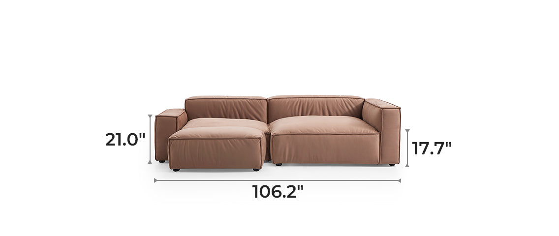 Luxury Minimalist Brown Fabric Sectional and Ottoman