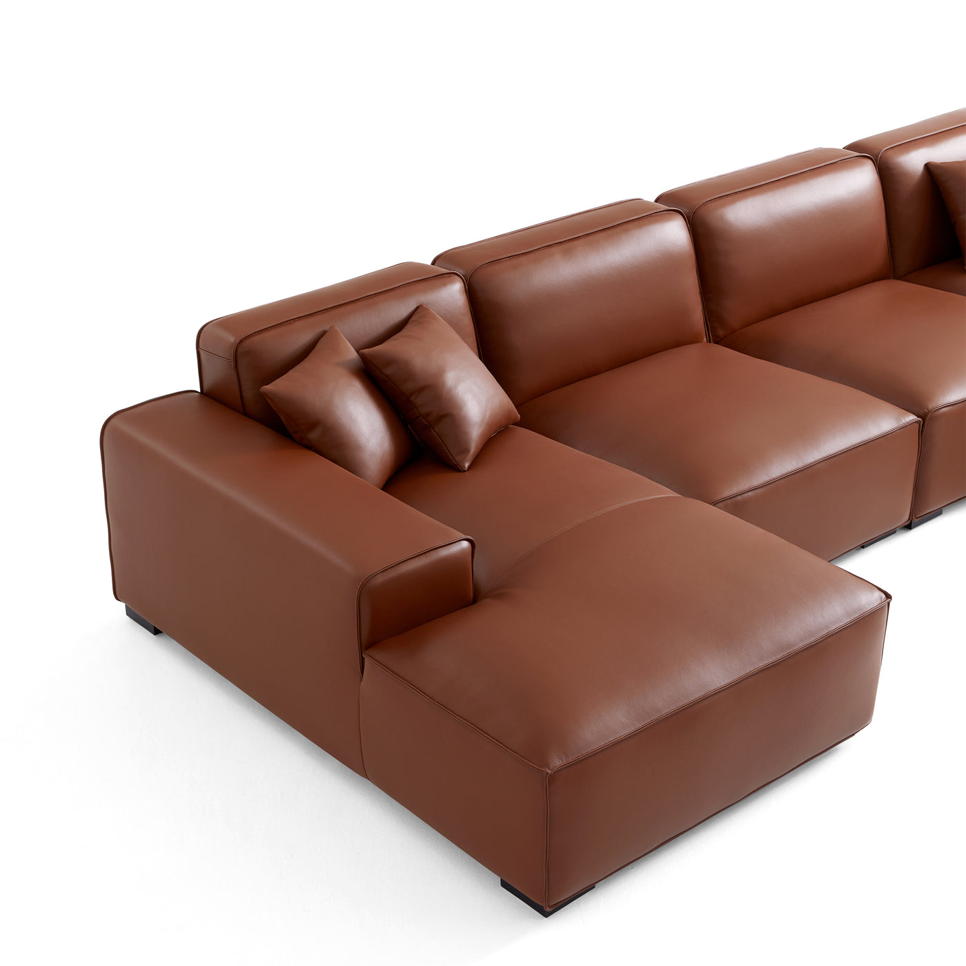 Domus Modular Brown Leather Double Chaise Sectional-Brown